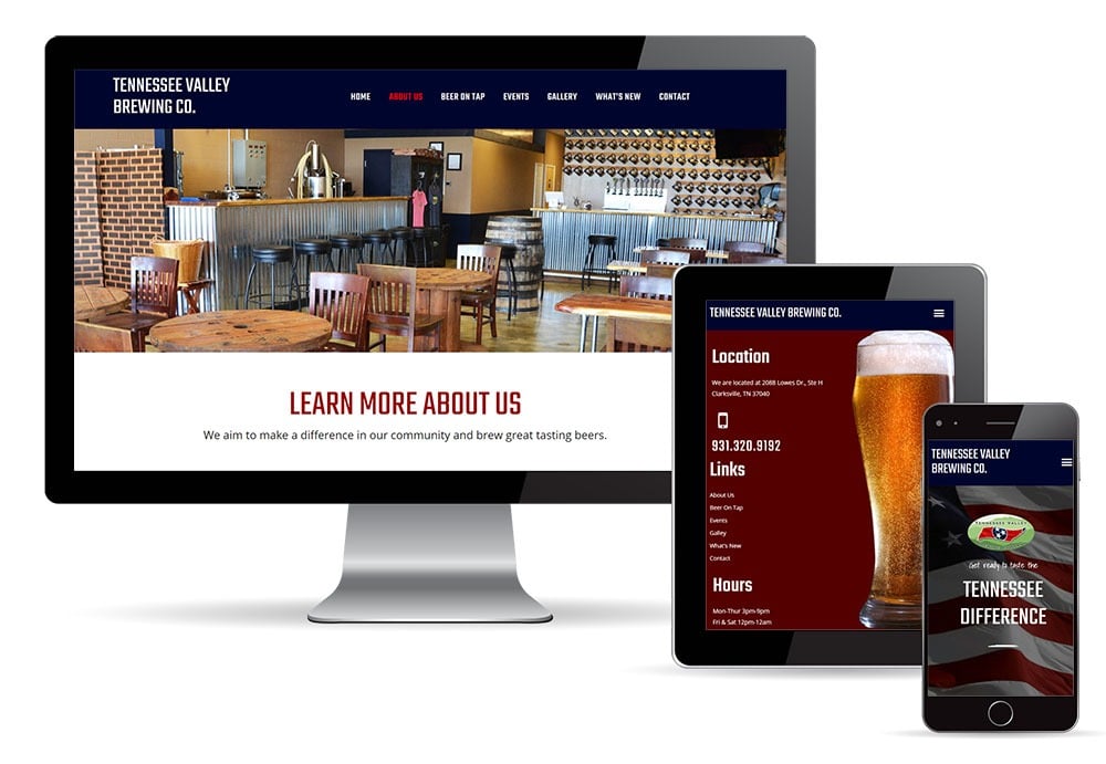 Responsive Brewery Web Design on desktop tablet and mobile