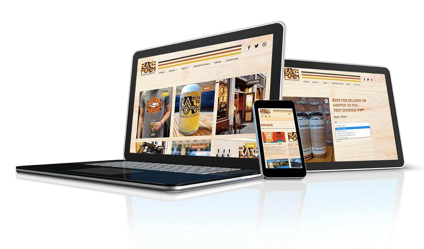 Rare Form Brewing example of mobile friendly brewery website design displayed on all devices